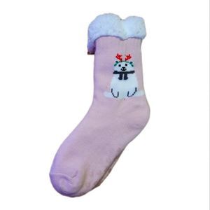 NEW Cozy Faux Fur Lined Pink Christmas Slipper Socks
